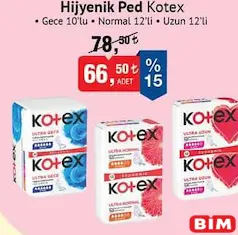 KOTEX HİJYENİK PED ÇEŞİTLERİ fiyat ve kampanya bilgisi